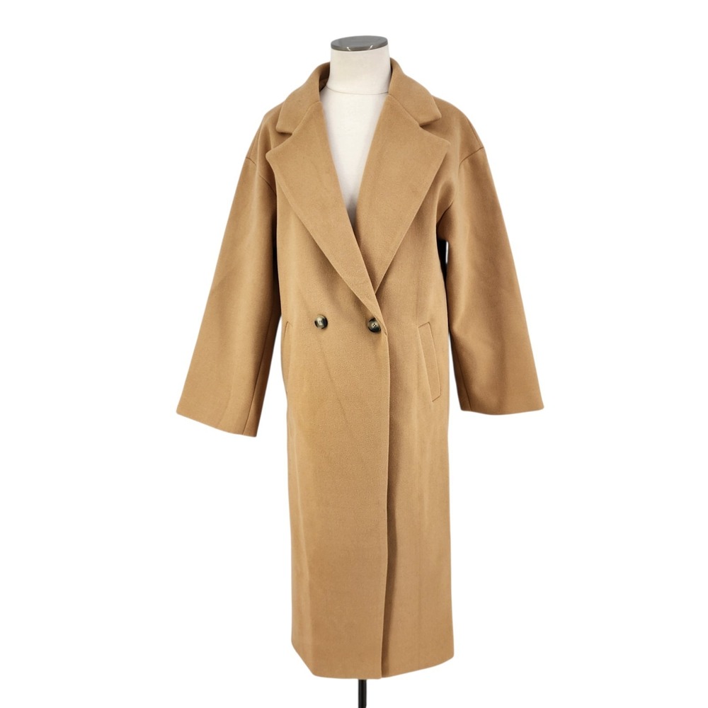 Longline Peacoat Old Money Chic‎ Femme Quiet Luxury Scandi Wool Blend Tan Medium